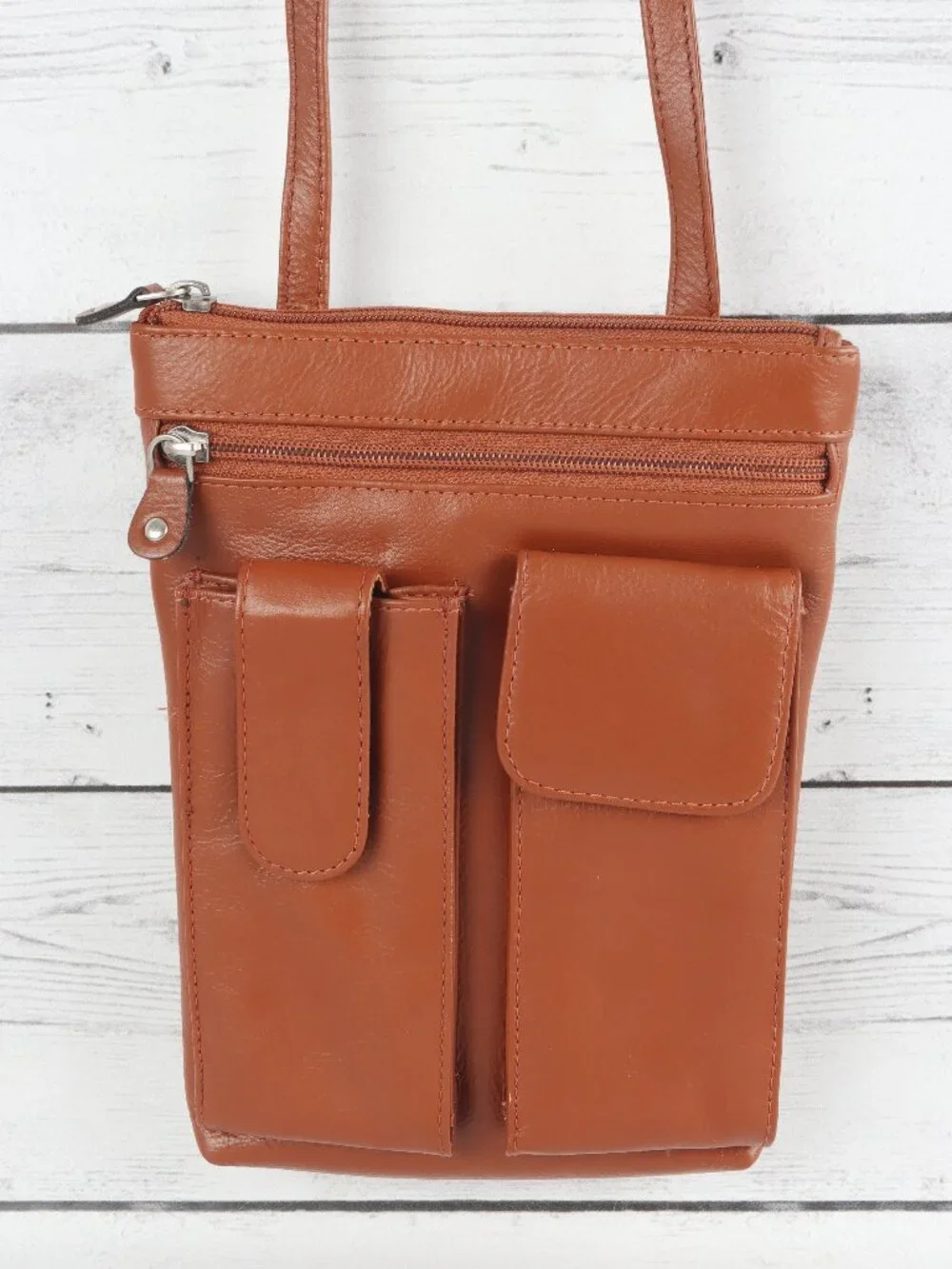 Steeltime Unisex Super Soft Genuine Leather Crossbody Bag - Tan Brown